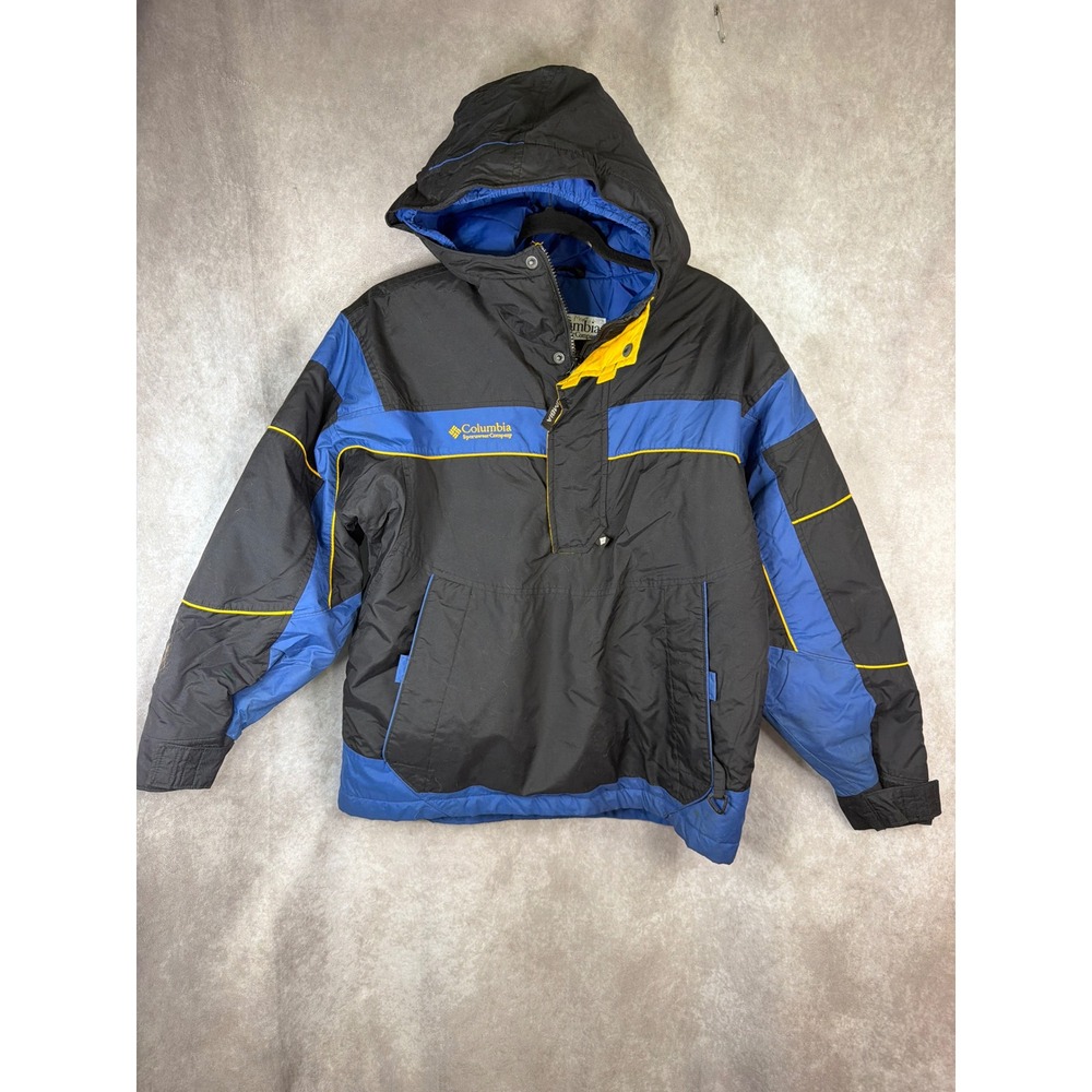 VTG Columbia Hooded Anorak Jacket Black Blue Yellow Youth 14/16 Winter Ski‎ Snow